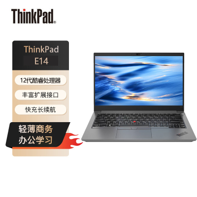 联想ThinkPad E14-77CD 14英寸轻薄窄边框办公商务笔记本电脑 (酷睿I7-1260P 16G内存 512G固态硬盘 )银色