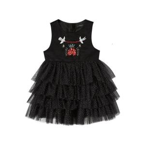 [1件3折价:103.5]米喜迪mecity童装秋冬新款女童拼接绒高腰网纱洋气公主连衣裙