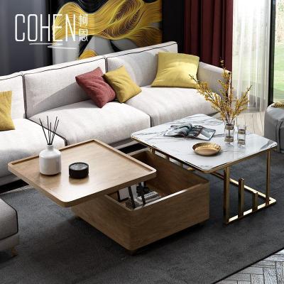 森美人轻奢大理石茶几可伸缩折叠家用简约客厅小户型茶桌设计师创意家具