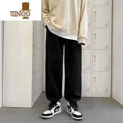 YANXU抽绳束脚运动裤男ins潮宽松直筒韩版潮流日系百搭休闲九分裤
