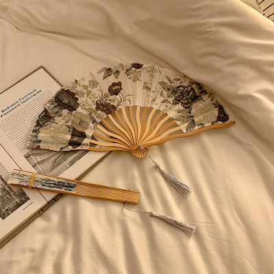 [补贴10%]中国风折叠小扇子随身携带古风汉服马面裙舞蹈新中式夏天黑色竹扇 水墨画灰色