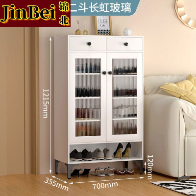 锦北家用钢制鞋柜带抽屉入户门储物柜大容量收纳柜-两门两斗长虹玻璃