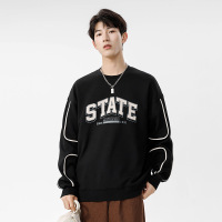 男装秋冬新款凹凸格卫衣男韩版潮牌字母印花卫衣宽松套头圆领上衣