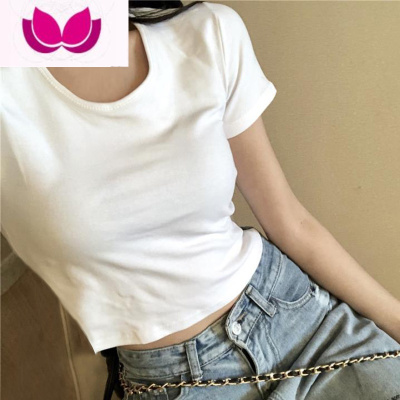 七斓白色t恤女短袖ins潮短款2021紧身高腰露脐修身小心机上衣
