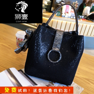 狮壹（Lionone）2019新款网布时尚水桶包亮片潮流百搭子母包宽带单肩手提斜挎女包