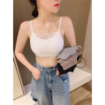 Ideamini蕾丝肚兜式美背细交叉带裹胸式带胸垫无钢圈抹胸防走光内衣女背心抹胸