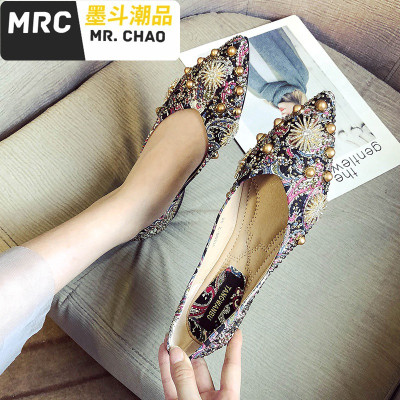 女鞋2020新款尖头平底单鞋女韩版百搭浅口婚鞋春款伴娘船鞋子墨斗潮品休闲鞋