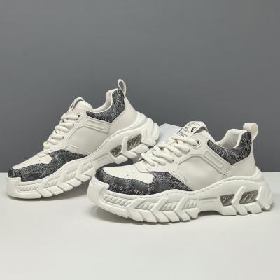 男士真皮潮牌老爹鞋百搭厚底男款潮鞋头层牛皮欧洲站透气增高男鞋