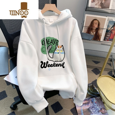 YANXU港风设计感卡通字母印花长袖卫衣男女潮牌慵懒风宽松连帽外套