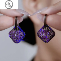 JiMi高贵奢华紫色方块水晶耳环大气精致名媛耳饰高级感复古银针耳钉女