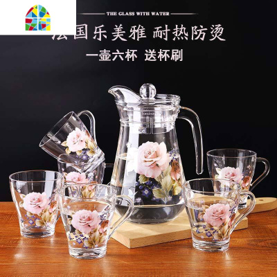 家用玻璃水壶可高温凉水壶创意水杯套装透明大容量网红印花冷水壶 FENGHOU 繁花见鸭嘴壶单壶