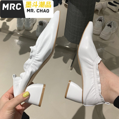 2020新款仙女风少女法式软皮高跟鞋女粗跟春款复古奶奶鞋尖头单鞋墨斗潮品休闲鞋