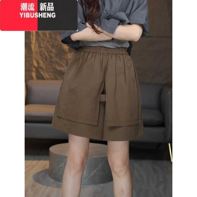 YIBUSHENG大码双层花苞裤不规则裤裙2024季胖mm休闲a字阔腿五分短裤
