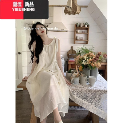 YIBUSHENG法式初恋无袖吊带连衣裙子女季2024新款海边度假高级感沙滩长裙