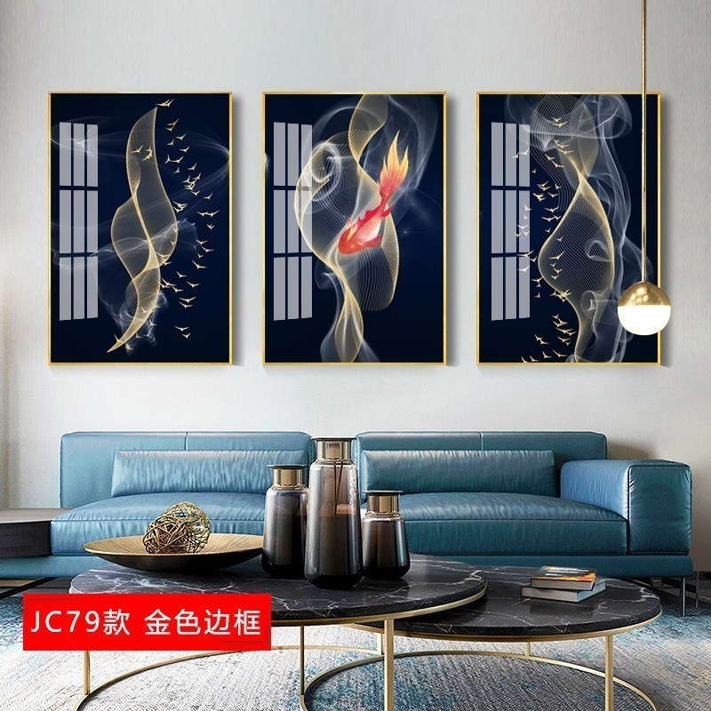 三联客厅装饰画抽象现代简约沙发背景墙 jc79(金色边框) 50*70cm三联套装(建议2.5-3米沙发)土豪金[铝合金