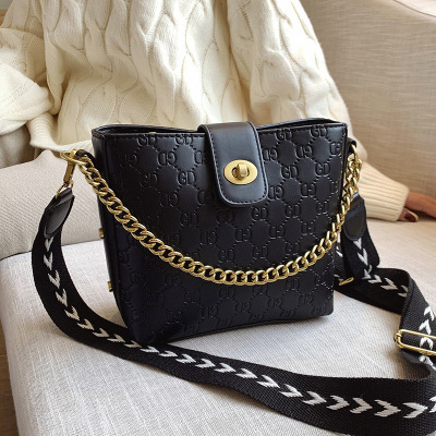 思米妮卡(SMINICA)2019新韩款水桶包时尚潮压花高质感百搭单肩斜跨链条女包