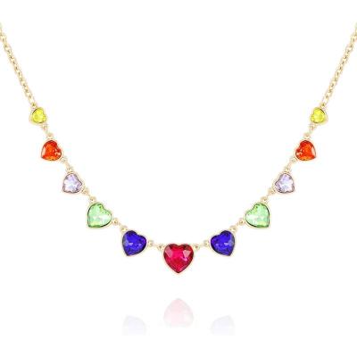 GUESS女士多色玻璃石金tone项链可调节链式锁扣时尚潮搭