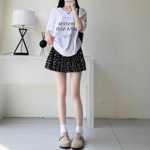 韩系黑色碎花短裙女2026夏季新款高腰a字半身裙小个子雪纺蛋糕裙