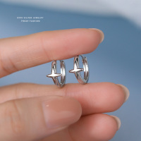 潮流百搭四芒星耳环女s999纯银轻奢时尚耳扣男冷淡风嘻哈耳圈足银送女朋友老婆情人节七夕生日礼物