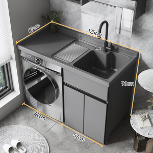 邦云洗衣机柜太空铝石英石一体阳台浴室柜带搓板台盆柜组合洗衣柜伴侣