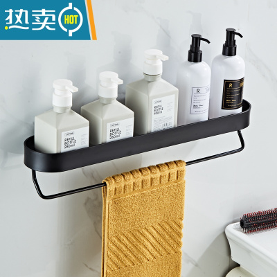 敬平免打孔毛巾架卫生间置物架壁挂浴室太空铝黑色厕所洗漱台收纳墙上 黑色[打孔/免打孔两用]单层置物架(28CM浴室置物架