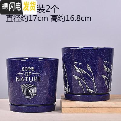 三维工匠欧式花盆陶瓷大号多肉绿萝植物花盆塑料小花盆 TA09套装2个带托盘 大花盆容器