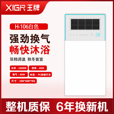 XIGR王牌 智能电器 浴霸(H-106白色)安全速热 强劲双核取暖浴霸卫生间 多功能浴室暖风机