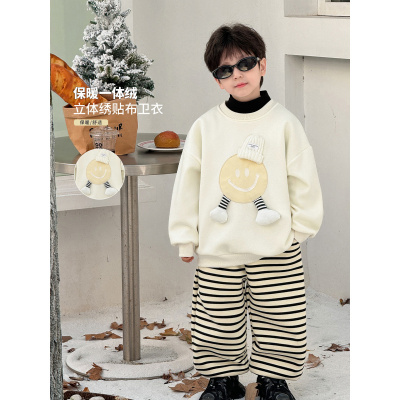 童酷儿童冬款湖州织里童装立体笑脸贴布一体绒圆领男童卫衣潮