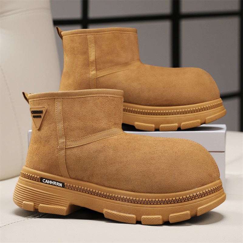 男士保暖雪地靴低筒透气皮面时尚休闲棉鞋加绒加厚男鞋冬季棉靴子