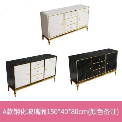 轻奢大理石餐边柜简约后客厅北欧不锈钢烤漆高柜茶水玄关柜