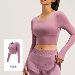 交叉美背瑜伽服免穿文胸运动上衣显瘦健身瑜伽长袖女