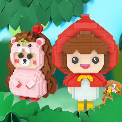 loz俐智拼插拼接不兼容乐高积木玩具男孩网红款IP家族系列积木摆件2件套（刺猬+小红帽）