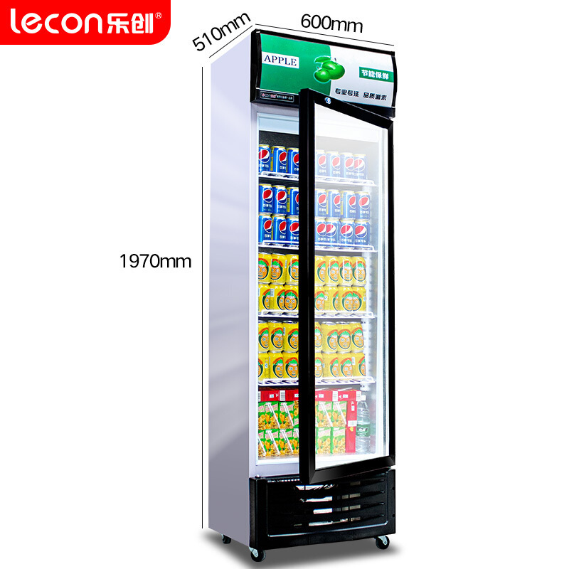 Lecon/乐创 单门绿黑直冷展示柜冷藏柜红黑色商用冰柜冰箱啤酒饮品保鲜柜饮料柜单门冷柜 陈列柜300 LC-ZDG01