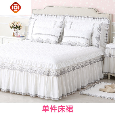 欧式白色单件床裙裙式床罩加厚防滑公主蕾丝棉棉夹棉三维工匠