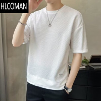HLCOMAN华夫格短袖t恤男士2025夏季新款假纯色半袖潮流休闲圆领体恤