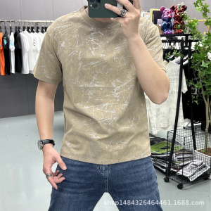 痞帅半袖夏季新款碎花扎染短袖潮流时尚个性修身圆领T恤男士上衣t