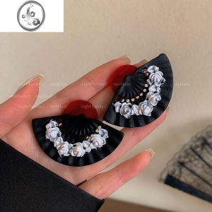 JiMi中国风浮雕立体扇子耳环女复古高级感浮夸耳钉小众设计感个性耳饰 国风扇子耳钉-925银针