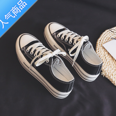 SUNTEK春季厚底帆布鞋女2023年新款韩版百搭休闲低帮松糕底运动板鞋子