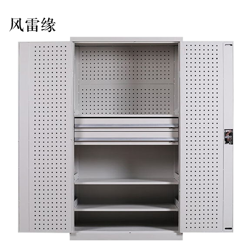风雷缘工具柜加厚铁皮储物柜工厂车间用带抽屉汽修多功能收纳柜通门内二抽柜灰白色