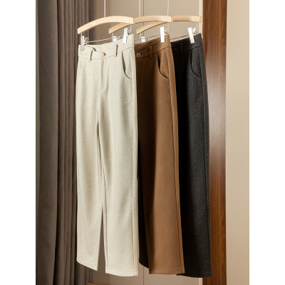 美拉德季仿毛呢高腰裤女加厚新款休闲九分哈伦裤