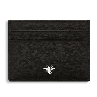 DIOR迪奥黑色系小牛皮配皮蜜蜂标志卡包男士钱包黑色