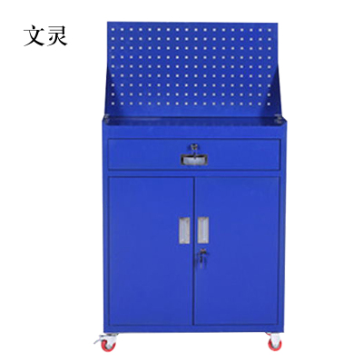 文灵工具柜加厚铁皮储物柜工厂车间用带抽屉汽修多功能收纳柜蓝色一斗小柜含轮子