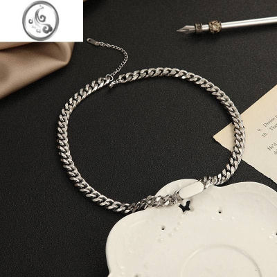 JiMi银银光面古巴项链男潮嘻哈百搭个性简约女日韩情侣轻奢配饰高街