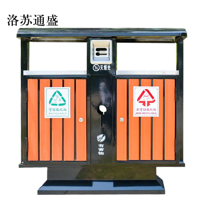 洛苏通盛户外垃圾桶大号环卫不锈钢木分类双果皮箱室外垃圾箱钢木桶豪华款