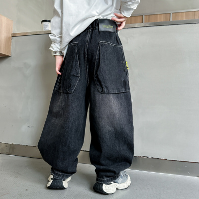 男童春秋款裤子男孩帅气大儿童休闲直筒阔腿牛仔春季潮_971