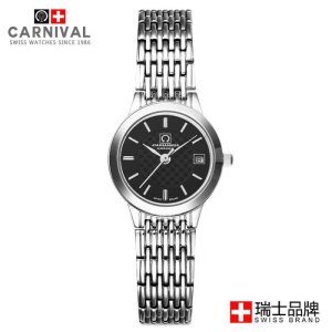 瑞士品牌嘉年华CARNIVAL薄款石英表 男表女表 商务休闲时尚防水男士手表 水钻女士手表 通用石英表情侣表 8576G