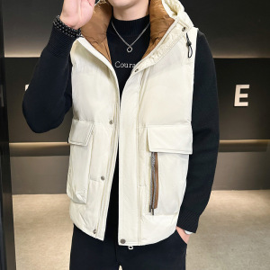 工装羽绒马甲男秋冬季连帽加厚保暖坎肩无袖背心潮流马夹外套男装