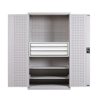 乙壬工具柜加厚铁皮储物柜工厂车间用带抽屉汽修多功能收纳柜通门内三抽柜灰白色