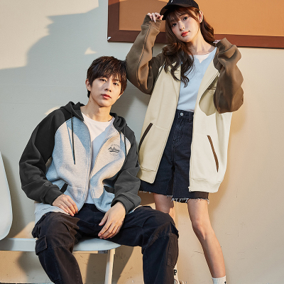 [3件8.5折144.4元,叠加优惠券]唐狮春季新款情侣外套休闲拼接撞色连帽男女针织外套潮情侣装