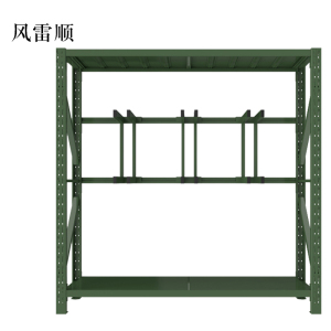 风雷顺消防铁锹镐农具摆放架安保装备器材存放架军绿色拆装盾牌货架锹镐架2000*600*2000
